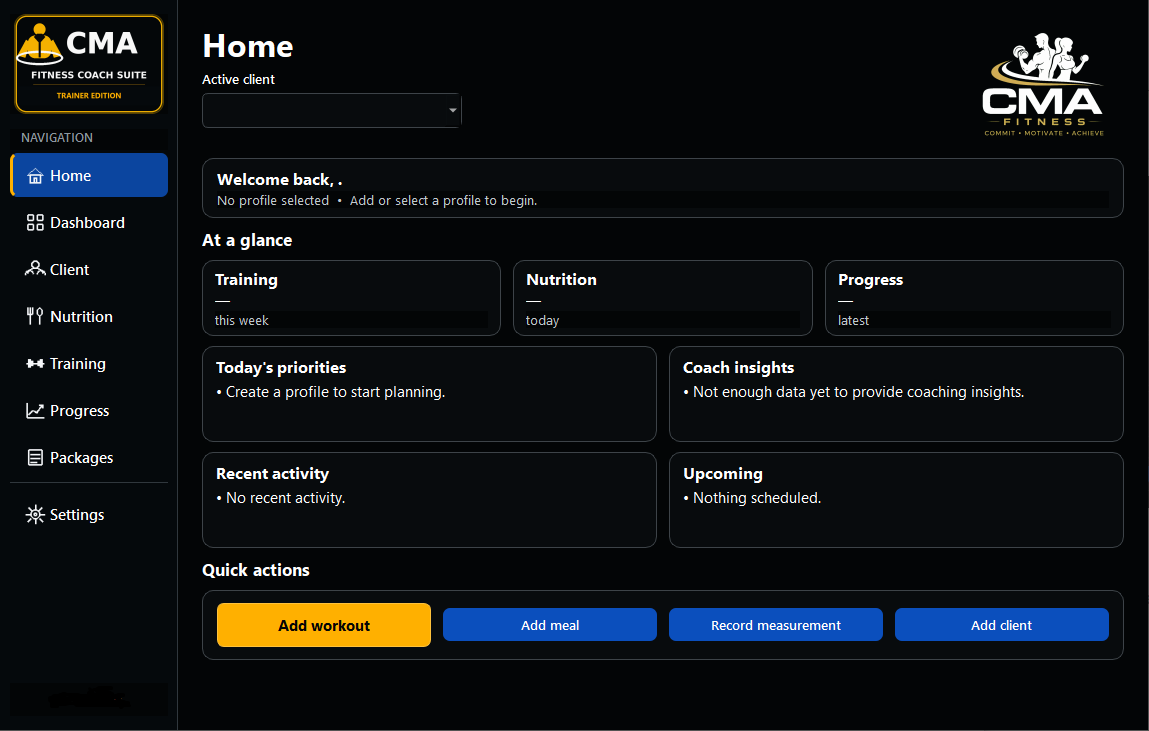 CMA Fitness Coach dashboard