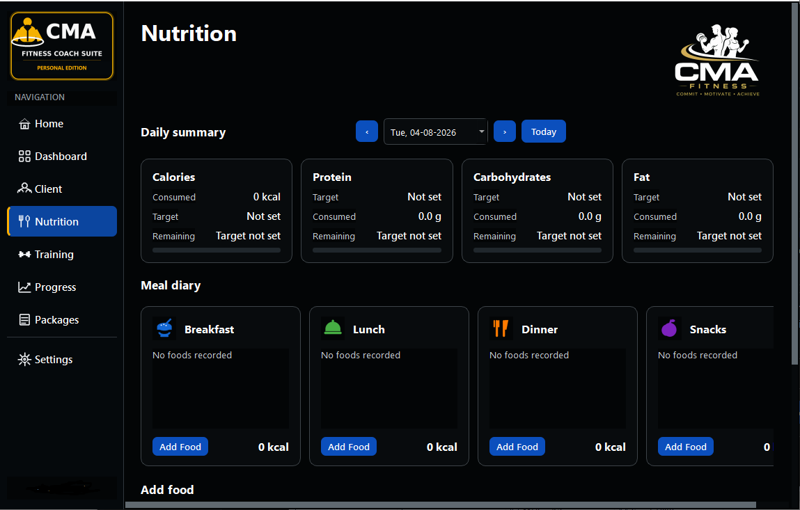 CMA Fitness Coach nutrition page